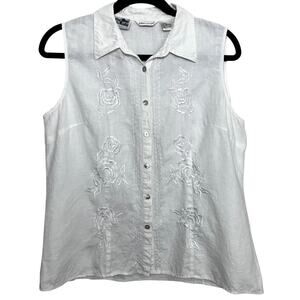 Richard Malcolm Irish Linen White Floral Embroidered Sleeveless Top XL